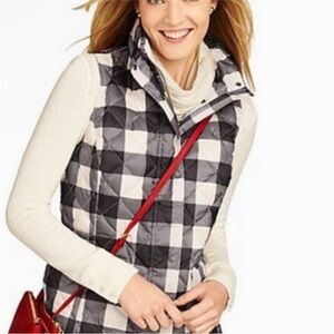 Talbots Down Quilted Black White Checkered Plaid Zip Puffer Vest Fall Gingham M